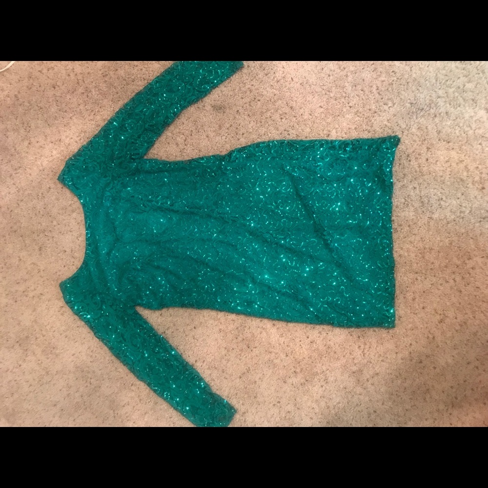 Teal Sequin lace overlay dress